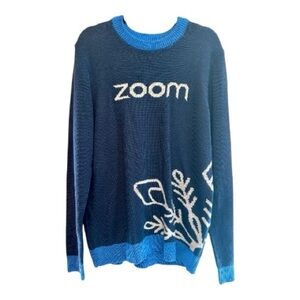 “Zoom” Navy and Sky Blue Crewneck Sweater Large